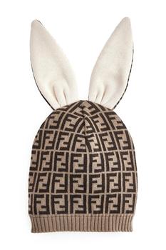 Fendi | Fendi  Tan Baby Brown Cotton And Cashmere Bunny Hat商品图片,