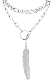ADORNIA | Water Resistant Mixed Chain Feather Lariat Layered Necklace,商家Nordstrom Rack,价格¥187