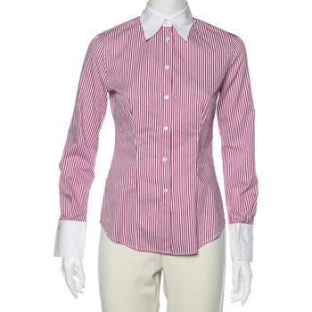 推荐CH Carolina Herrera Pink Striped Cotton Contrast Trim Shirt S商品