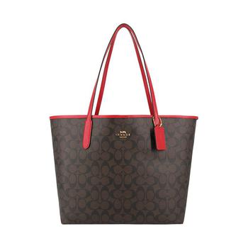 coach托特包, Coach | 美国直邮COACH蔻驰女士CITY托特包大容量单肩包时尚购物袋深棕配红边商品图片 额外8.2折x额外8.8折, 额外八二折, 额外八八折