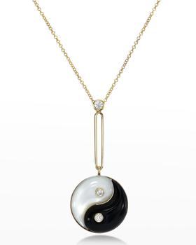 商品14k Yellow Gold Onyx and Mother-of-Pearl Yin Yang Pendant Necklace图片