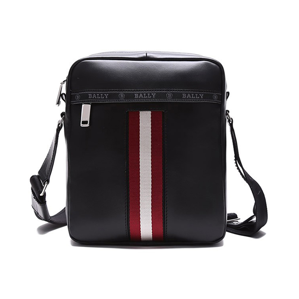 bally 包单肩包, Bally | BALLY 男士黑色牛皮单肩斜挎包邮差包黑色红白条纹 6240274商品图片 独家减免邮费
