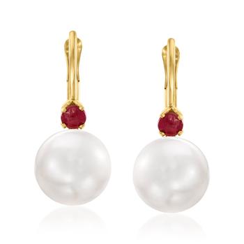 商品Ross-Simons | Ross-Simons 7-7.5mm Cultured Pearl and . Ruby Earrings in 14kt Yellow Gold,商家Premium Outlets,价格¥1229图片