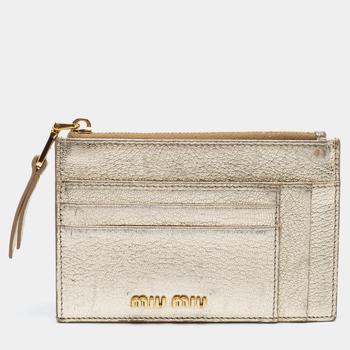 [二手商品] Miu Miu | Miu Miu Metallic Gold Leather Madras Card Holder商品图片,7.7折