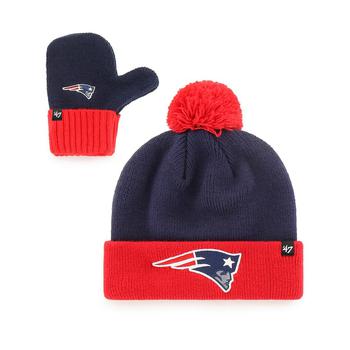 商品47 Brand | Toddler Unisex Navy and Red New England Patriots Bam Bam Cuffed Knit Hat with Pom and Mittens Set,商家Macy's,价格¥141图片