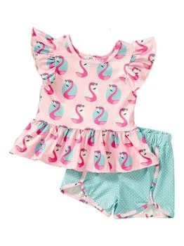 Pete + Lucy | Girl's Cool Flamingo 2 Piece Short Set In Pink/light Blue,商家Premium Outlets,价格¥258