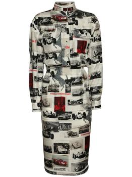巴伯尔图片, FERRARI | Silk Pictures Print Midi Shirt Dress商品图片 额外7.5折, 额外七五折