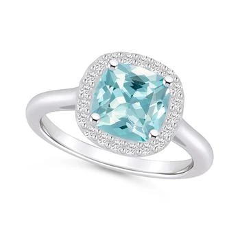 Macy's | Aquamarine (2 ct. t.w.) and Diamond (1/4 ct. t.w.) Halo Ring in 14K White Gold,商家Macy's,价格¥19941
