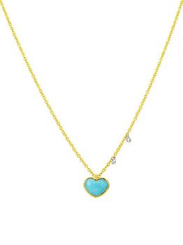 商品14K Yellow Gold, .04 TCW Diamond & Turquoise Heart Necklace图片