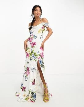 ASOS | ASOS DESIGN cap sleeve strappy open back bias maxi dress in white based floral print 3.5折