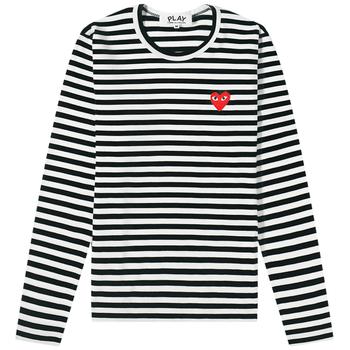 推荐Comme des Garcons Play Women's Long Sleeve Heart Logo Stripe商品