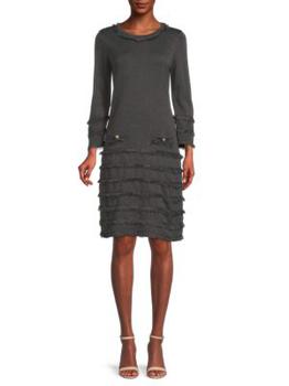 Karl Lagerfeld Paris | Fringe Button Sweater Dress商品图片,2折起