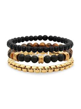 商品Anthony Jacobs | 3-Piece 18K Goldplated Box Link, Tiger Eye & Black Lava Beaded Bracelet,商家Saks OFF 5TH,价格¥635图片