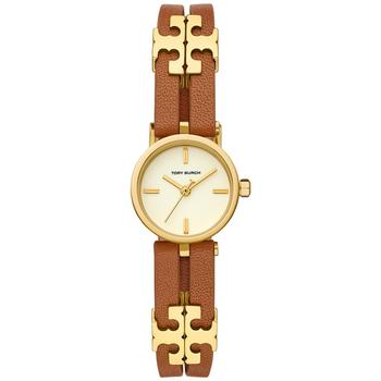Tory Burch | Women's Gold-Tone Logo Brown Leather Strap Watch 22mm商品图片,