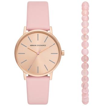 Armani Exchange | Women's Lola Three Hand Pink Leather Watch 36mm Set, 2 Pieces商品图片,