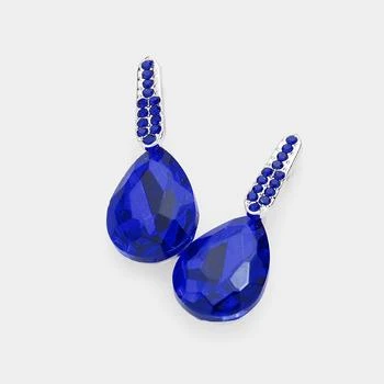 FASHNZFAB | Teardrop Stone Evening Earrings - Rhodium, Sapphire,商家Premium Outlets,价格¥140