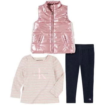 Calvin Klein | Baby Girls High Shine Vest, Striped T shirt and Leggings, 3 Piece Set 4折