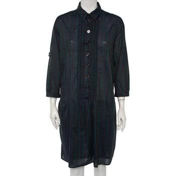 推荐Burberry Green Checkered Cotton Pintuck Detail Shift Dress L商品