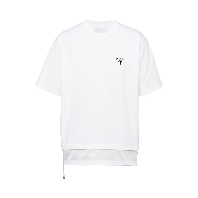 Prada | 【预售3-7天】PRADA/普拉达 22年春夏新款 男士白色棉质再生尼龙束绳嵌饰短袖Polo衫UJN742_1YYA_F0N40_S_202商品图片,7.9折, 包邮包税