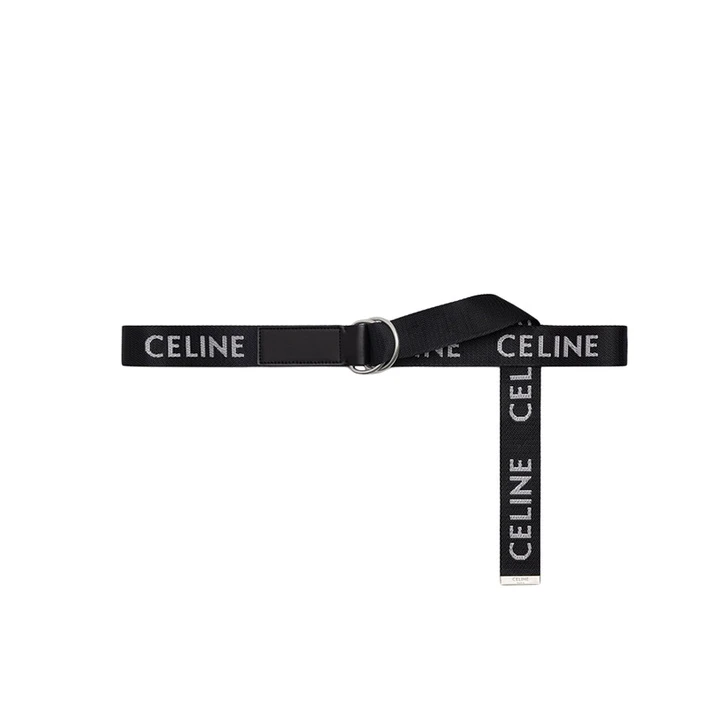 Celine | CELINE/赛琳 经典款 男士黑色中号提花织物和牛皮革双环腰带30毫米  7.9折