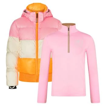 推荐Down padded logo ski hooded jacket and high neck half zip sweatshirt set in pink and orange商品