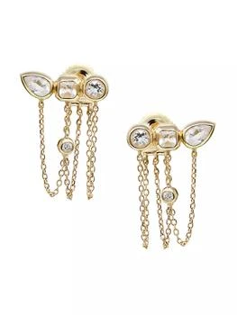 Anzie | Cléo Mlia Triple Stone 14K Yellow Gold, 0.12 TCW Diamond & Topaz Earrings,商家Saks Fifth Avenue,价格¥8252