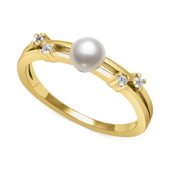 商品Belle de Mer | Cultured Freshwater Button Pearl (5mm) & Lab-Created White Sapphire (1/10 ct. t.w.) Ring,商家Macy's,价格¥537图片