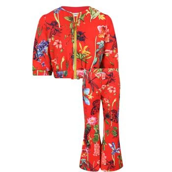 推荐Flora life print short jacket and flared trousers set in red商品