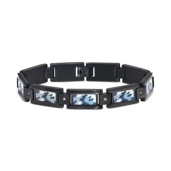 商品Macy's | Men's Diamond Accent Camo Carbon Fiber Link Bracelet in Black Ion-Plated Stainless Steel,商家Macy's,价格¥822图片