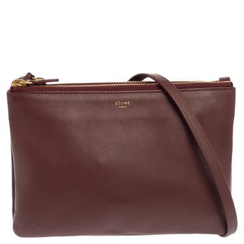 celine trio, [二手商品] Celine | Céline Burgundy Leather Small Trio Zip Crossbody Bag商品图片 4.8折, 满1件减$100, 满减