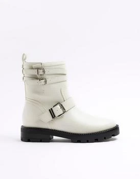 River Island | River Island Buckle biker boots in white 