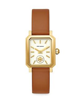 了解tory burch robinson, Tory Burch | Robinson Goldtone Stainless Steel & Brown Leather Strap Watch商品图片 