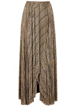 推荐Striped metallic plissé tulle midi skirt商品