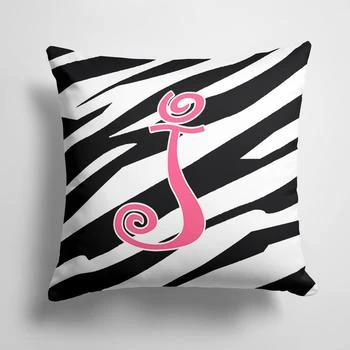 Caroline's Treasures | 14 in x 14 in Outdoor Throw PillowLetter J Initial Zebra Stripe and Pink Fabric Decorative Pillow 15 X 15 IN,商家Verishop,价格¥274
