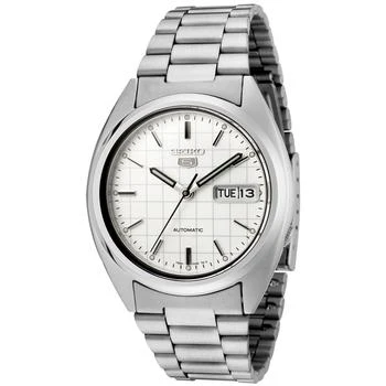 SEIKO Men's SNXF05 5 Automatic White Dial Stainless Steel Watch,价格$136.70