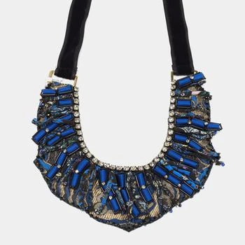 推荐Etro Blue Silk Brocade Crystal Bead Statement Fabric Necklace商品