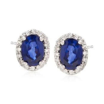 Ross-Simons | Ross-Simons Sapphire and . Diamond Stud Earrings in 14kt White Gold,商家Premium Outlets,价格¥5558