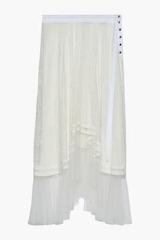 时尚Chloé女装, Chloé | Asymmetric poplin-trimmed lace midi skirt商品图片 3折