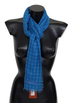 推荐Missoni Blue Checkered Cashmere Unisex Wrap Fringes Scarf商品