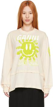 Ganni | Off-White Organic Cotton Long Sleeve T-Shirt商品图片 