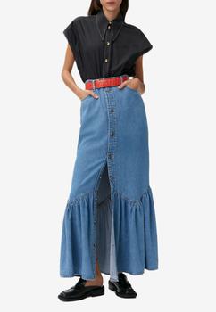 推荐Denim Maxi Skirt with Ruffle Detail商品