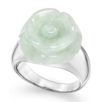 商品Jade (16mm) Carved Flower Ring in Sterling Silver图片