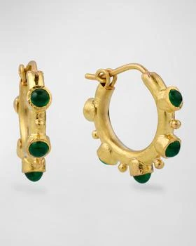 Elizabeth Locke | 19K Yellow Gold Hoop Earrings with 3mm Cabochon Emeralds and Gold Dots,商家Neiman Marcus,价格¥29471