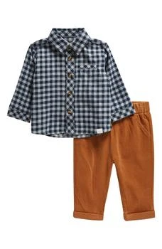 Petit Lem | Gingham Organic Cotton Flannel Shirt & Corduroy Pants Set,商家Nordstrom Rack,价格¥188