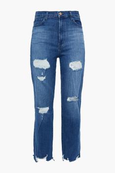推荐Joan cropped distressed high-rise straight-leg jeans商品