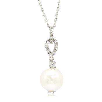 商品Suzy Levian Sterling Silver Pearl & White Sapphire Dangle Pendant图片