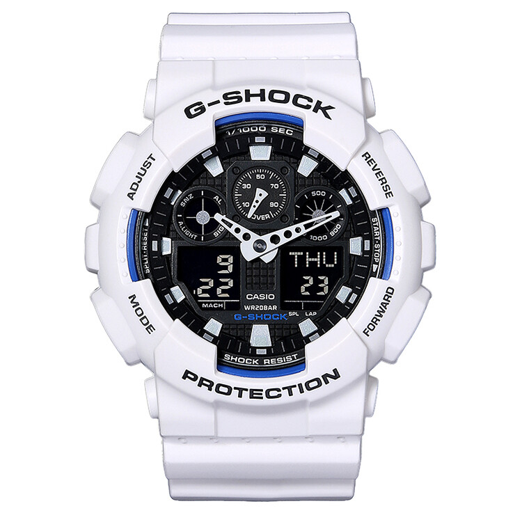 Casio | 卡西欧（CASIO）手表 G-SHOCK系列自动背光迷彩风限量大表盘时尚电子双显防水男表 GA-100B-7A-白色-GA-100B-7A商品图片,包邮包税