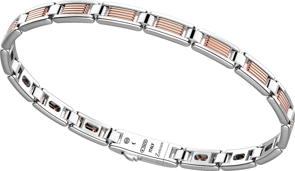 推荐18k rose gold and sterling silver bracelet with geometric design.商品