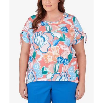 Alfred Dunner | Plus Size Neptune Beach Whimsical Floral Top with Side Ties,商家Macy's,价格¥435