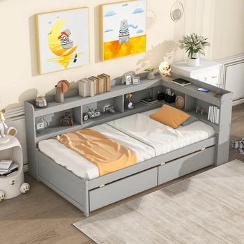 Simplie Fun | Twin Bed with L-shaped Bookcases,商家Premium Outlets,价格¥5575